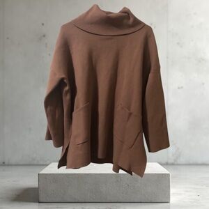 RAYA Womens Size Large Green Cowl Neck Oversized Boxy Long Sweater Top Pockets